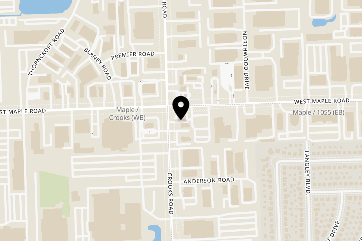 Map showing the location of Stacks & Cordials Clawson on 1365 W Maple Rd in Clawson